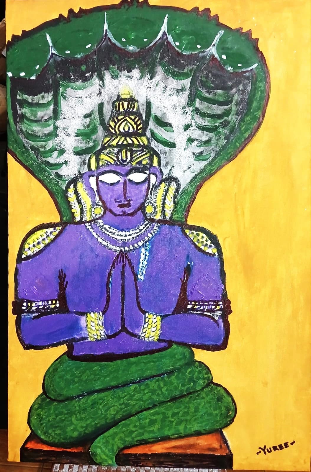 Painting by Vajramunee — meditating figure beneath the serpent hood