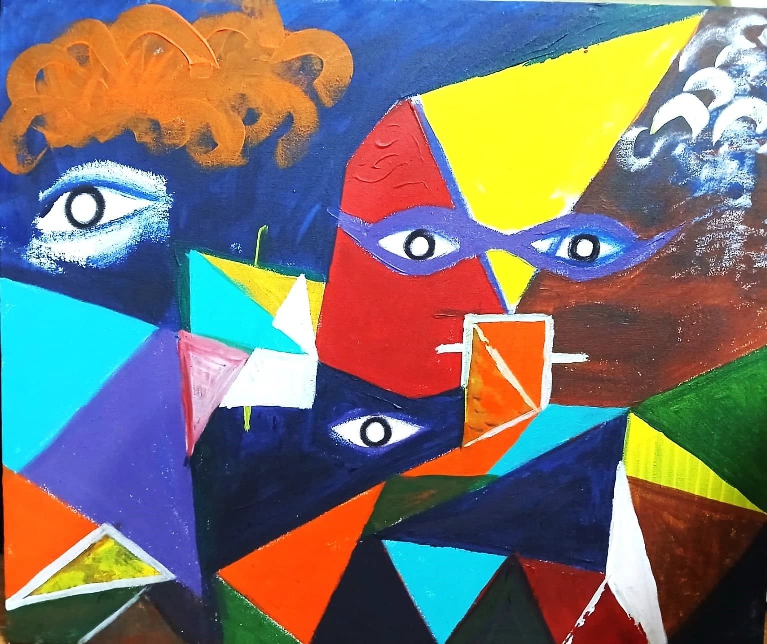 Abstract painting by Vajramunee — faces and geometry