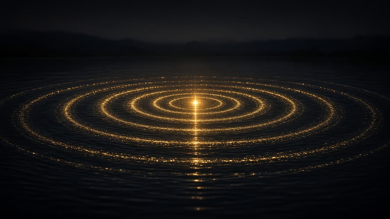 Golden rings of light on still water