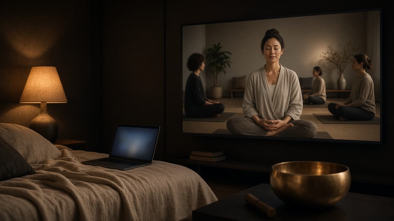 An evening online meditation class at home