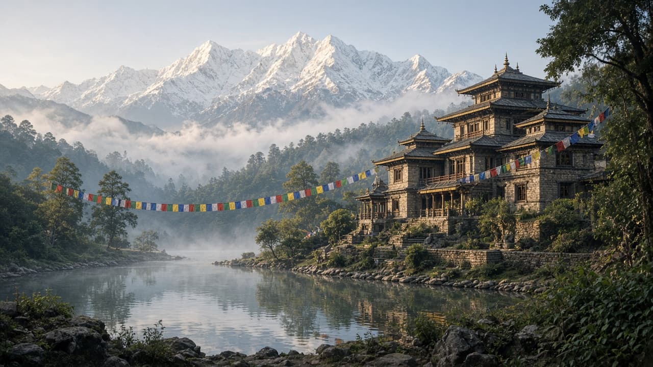 Satyapon ashram beneath the Himalayas