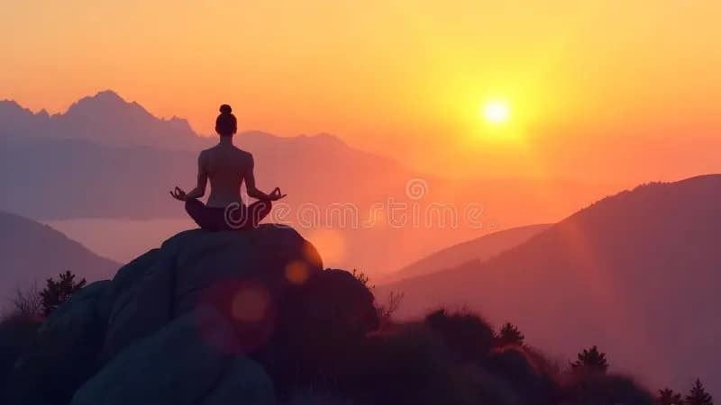 Meditating on a mountain peak at sunrise